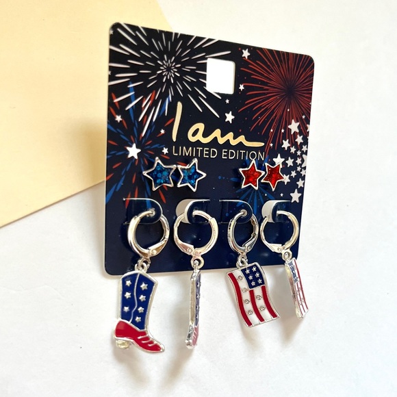 🏷️🎉limited edition🎉 red white blue july 4th pair of 4 earrings set - Picture 5 of 9